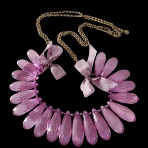 J. Crew statement lilac necklace acrylic teardrop beads muted gold tone